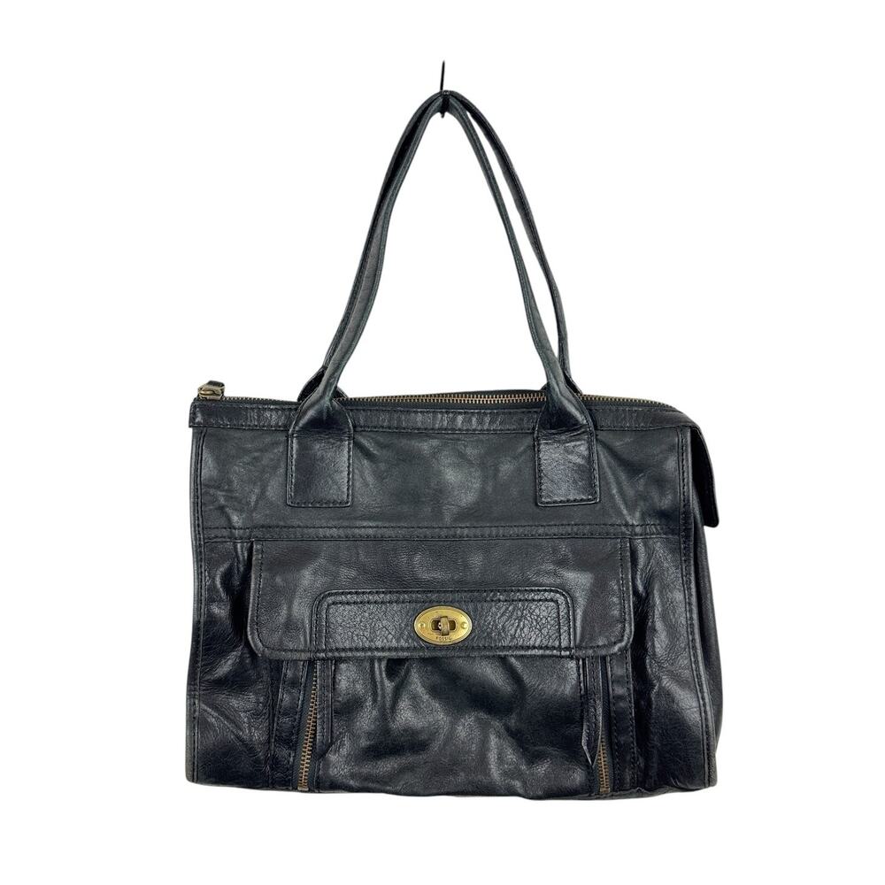 Fossil Stanton Black Lamb Leather Satchel
